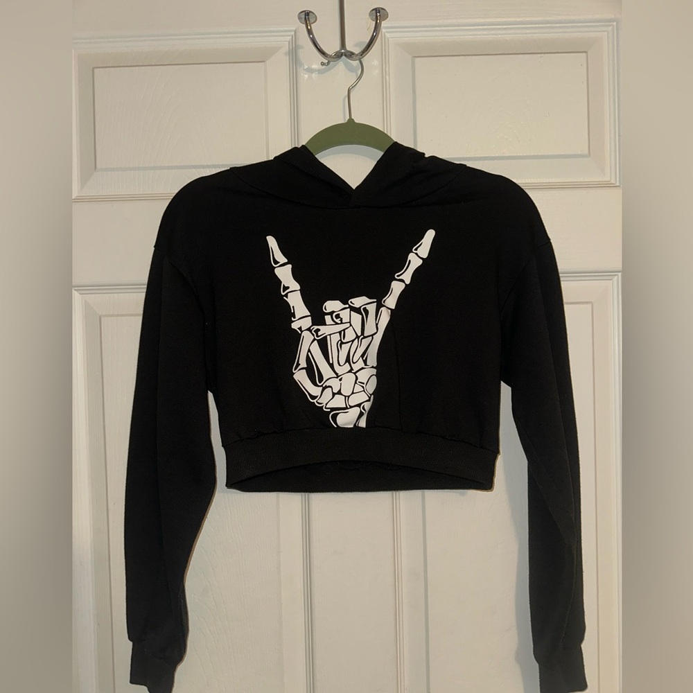 SHEIN Black Crop Top with Skeleton Hand Design